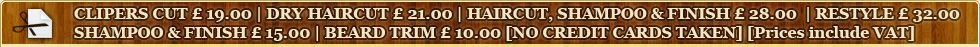 Price List of UK's Barber Shop